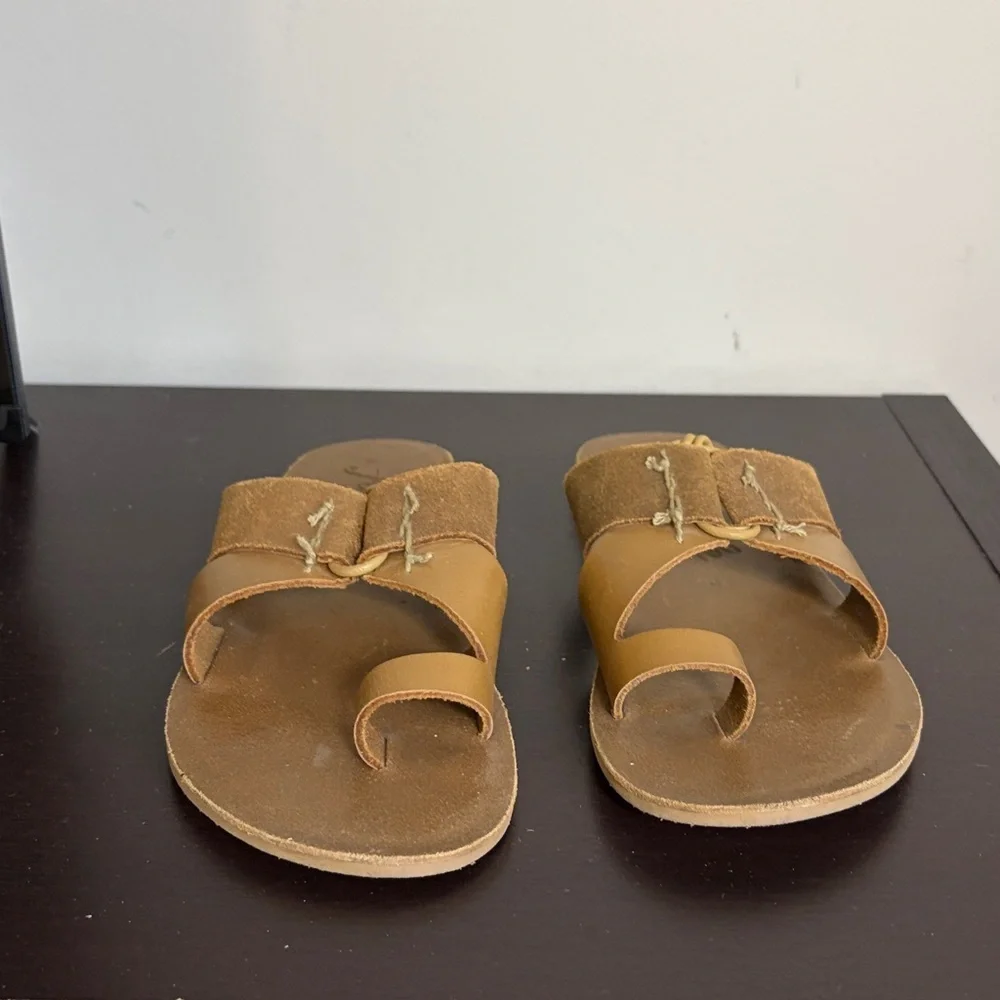 Free People Sophie slip on leather sandals brown toe loop tie detail Sz 37